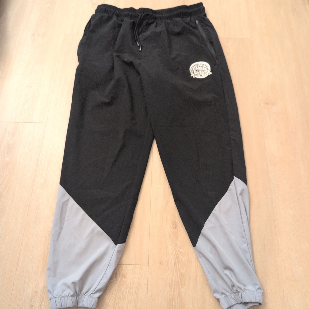 NBA Mens Basketball Track Pants XL Black Grey Colorblock Joggers Zipper Pockets